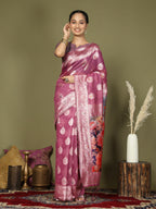 Shree Shyam Fashion Linen Cotton Pink Saree - Distacart