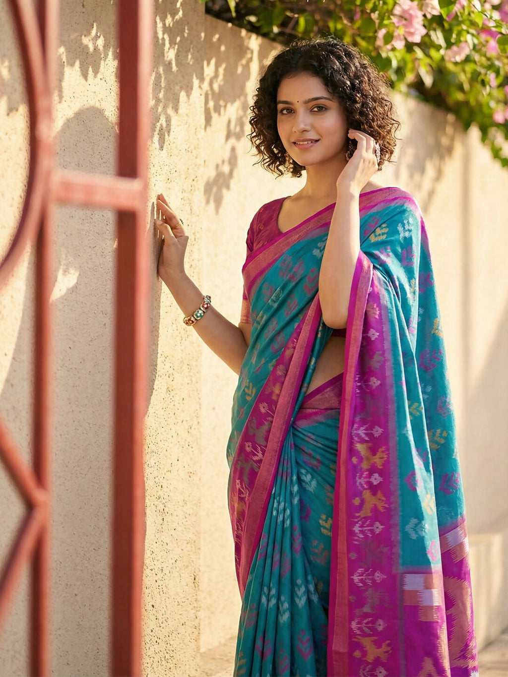 Shree Shyam Fashion Sky Blue Pochampally Silk Saree - Distacart