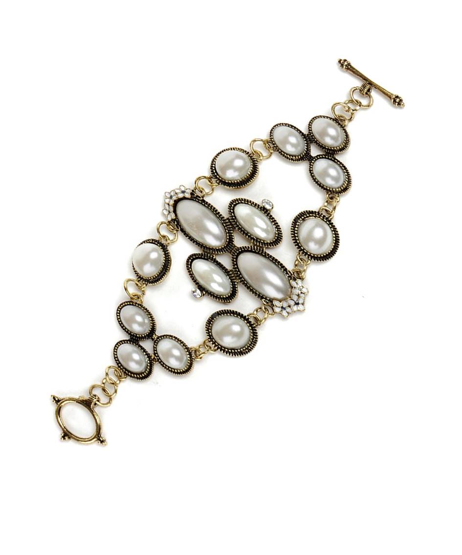 Gold-Plated Alloy Pearl Studded Designer Bracelet - The Pari - Distacart