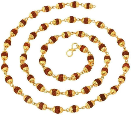 Gold-Polished Alloy Rudraksh And Metal Cap Chain - The Pari