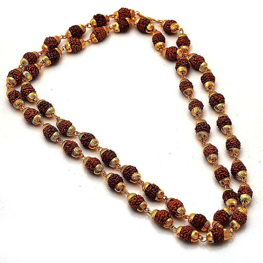Gold-Polished Alloy Rudraksh And Metal Cap Chain - The Pari