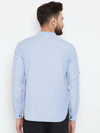 Even Apparels Blue Pure Cotton With Band Collar Men's Kurta - Distacart