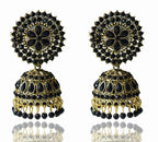 Gold-Plated Alloy Black Rhinestones Studded Jhumki Earrings - The Pari - Distacart