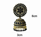 Gold-Plated Alloy Black Rhinestones Studded Jhumki Earrings - The Pari - Distacart