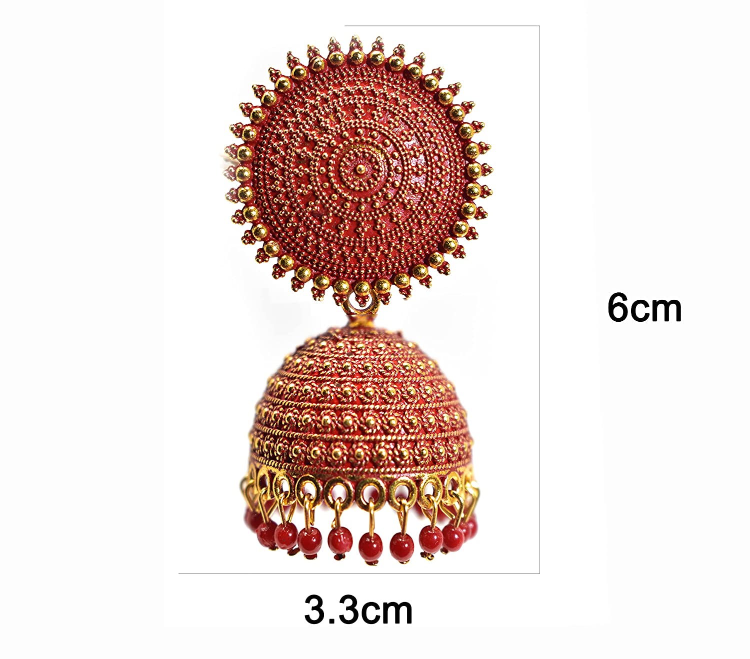 Gold-Plated Alloy Red Sun Shaped Jhumka Earrings - The Pari - Distacart