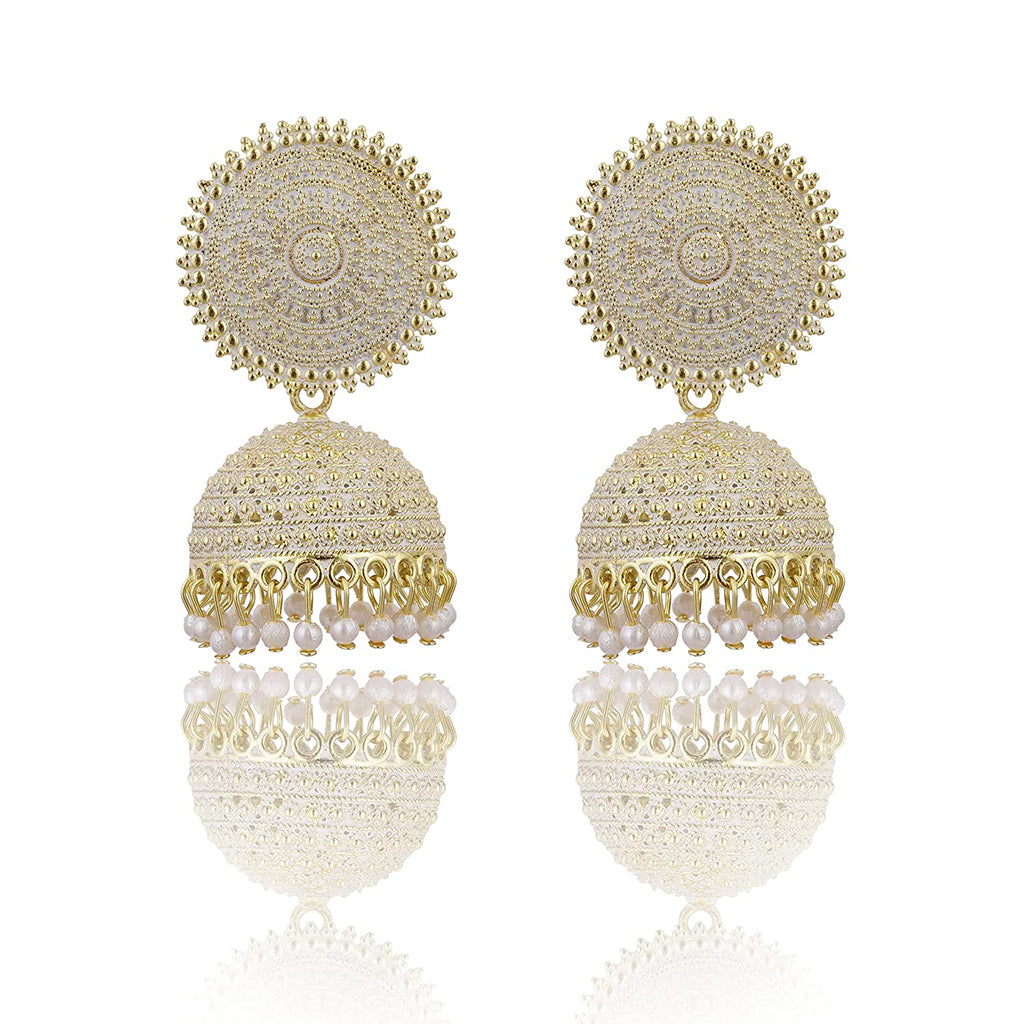 Gold-Plated Alloy White Sun Shaped Jhumka Earrings - The Pari - Distacart