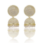 Gold-Plated Alloy White Sun Shaped Jhumka Earrings - The Pari - Distacart