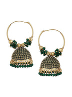 Gold-Plated Alloy Green Hoop Jhumka Earrings - The Pari - Distacart