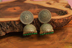 Gold-Plated Alloy Green Sun Shaped Jhumka Earrings - The Pari - Distacart