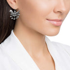 Rhodium-Plated Alloy Silver Bird Designed Antique Earrings - The Pari - Distacart