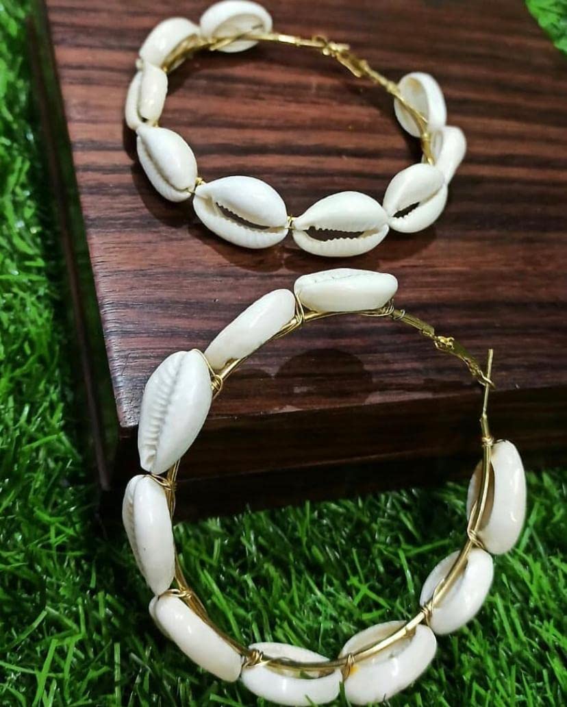 Gold-Plated Alloy Sea Shell Hoop Earrings - The Pari - Distacart