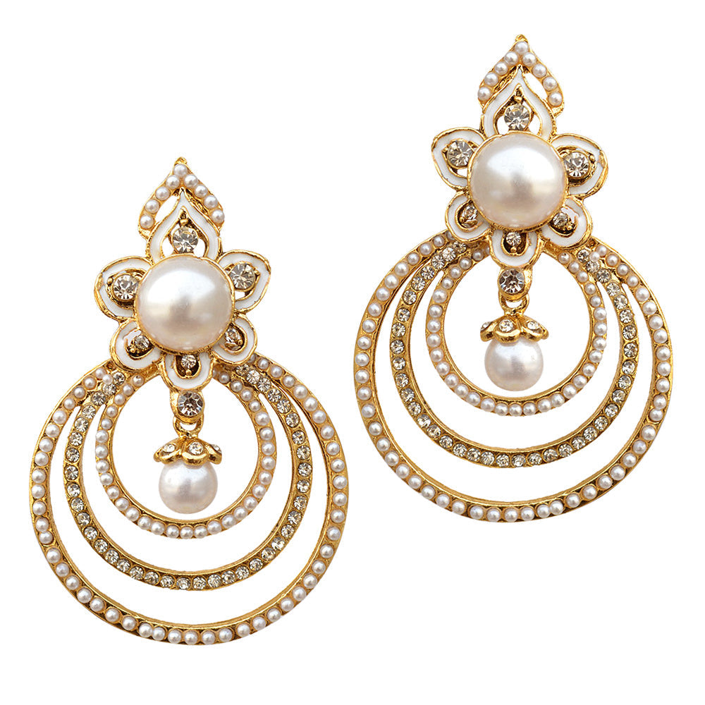Gold-Plated Alloy Traditional Look Pearl Studded Earrings - The Pari - Distacart
