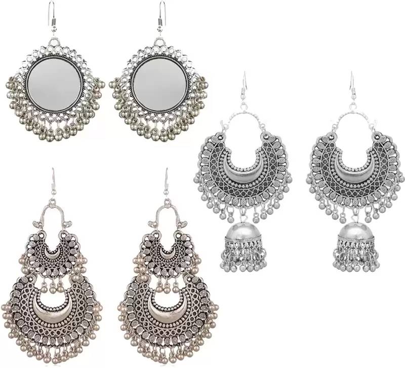 Silver-Plated Alloy Oxidised 3 Earrings Combo - The Pari - Distacart