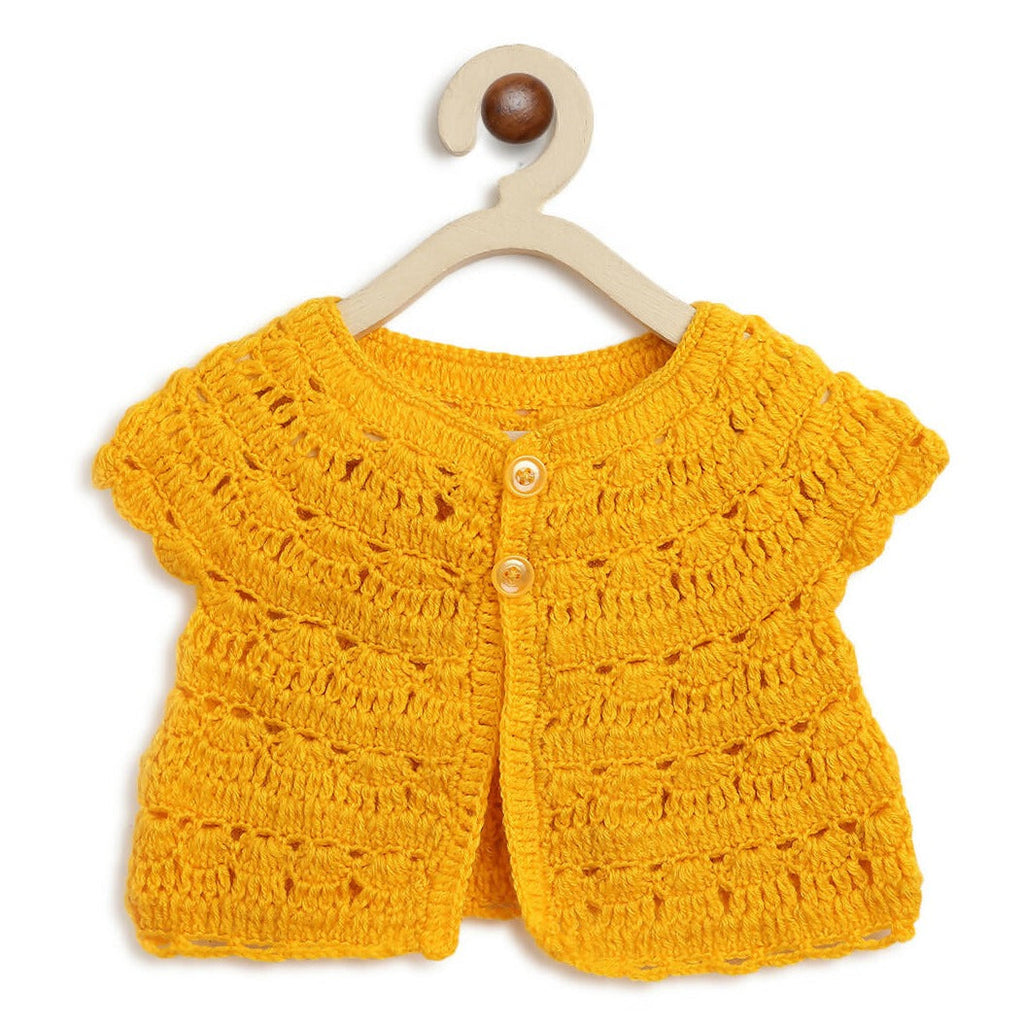 ChutPut Hand knitted Crochet HoneyBee Wool Dress For Baby Girls - Yellow