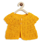 ChutPut Hand knitted Crochet HoneyBee Wool Dress For Baby Girls - Yellow