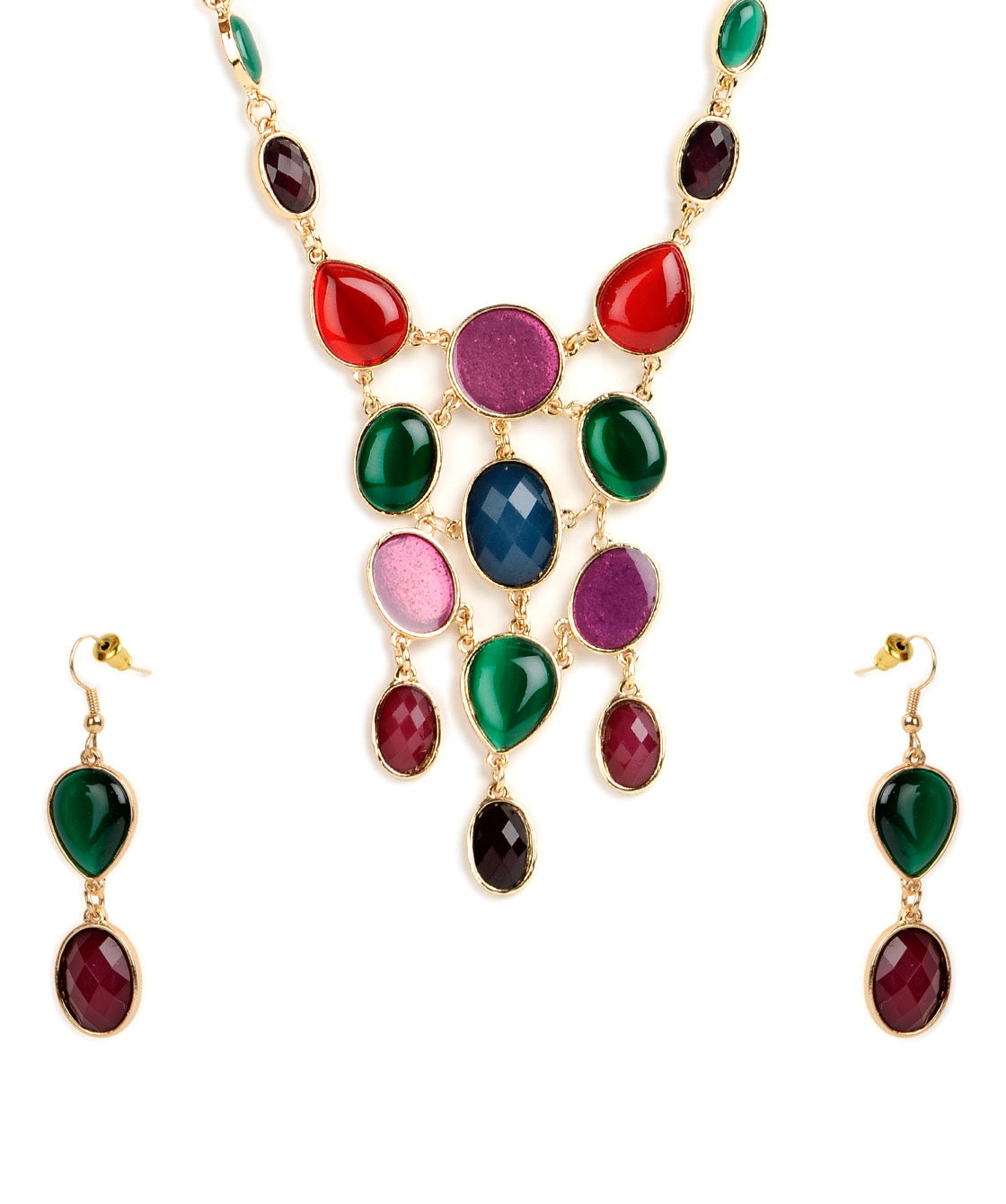 Gold-Polished Alloy Enamel Multi-Colour Designer Necklace - The Pari