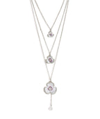 Silver-Plated Alloy Long Three Chain Flower Necklace - The Pari