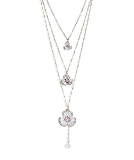 Silver-Plated Alloy Long Three Chain Flower Necklace - The Pari