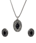 Silver-Plated Alloy Black Stone Pendant Necklace - The Pari