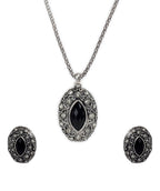 Silver-Plated Alloy Black Stone Pendant Necklace - The Pari