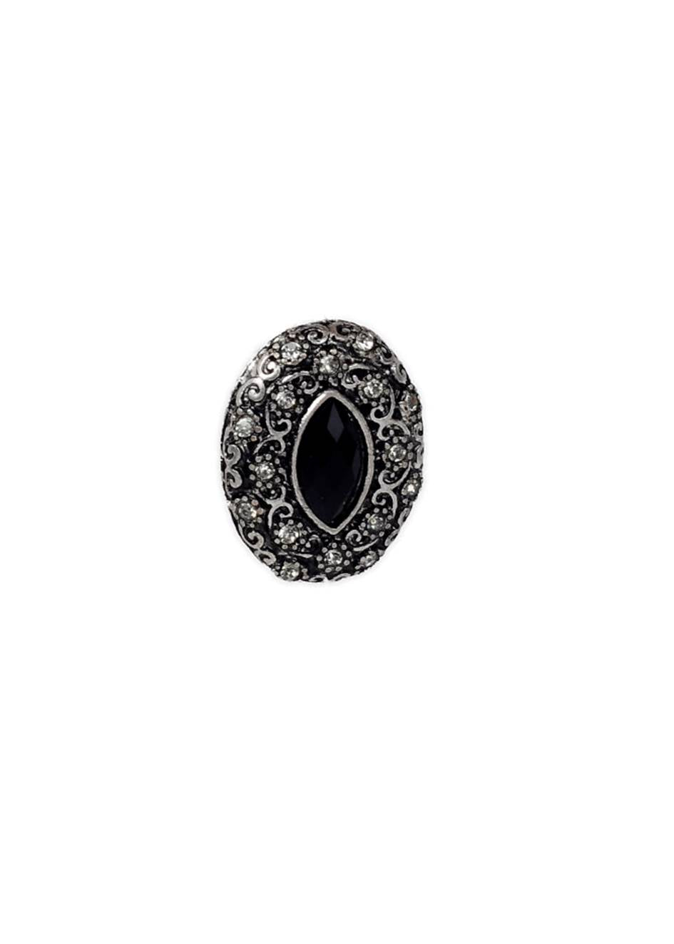 Silver-Plated Alloy Black Stone Pendant Necklace - The Pari