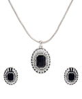 Silver-Plated Alloy Black Stone Pendant Necklace - The Pari
