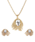 Gold-Polished Alloy Golden Stones Studded Pendant Necklace - The Pari