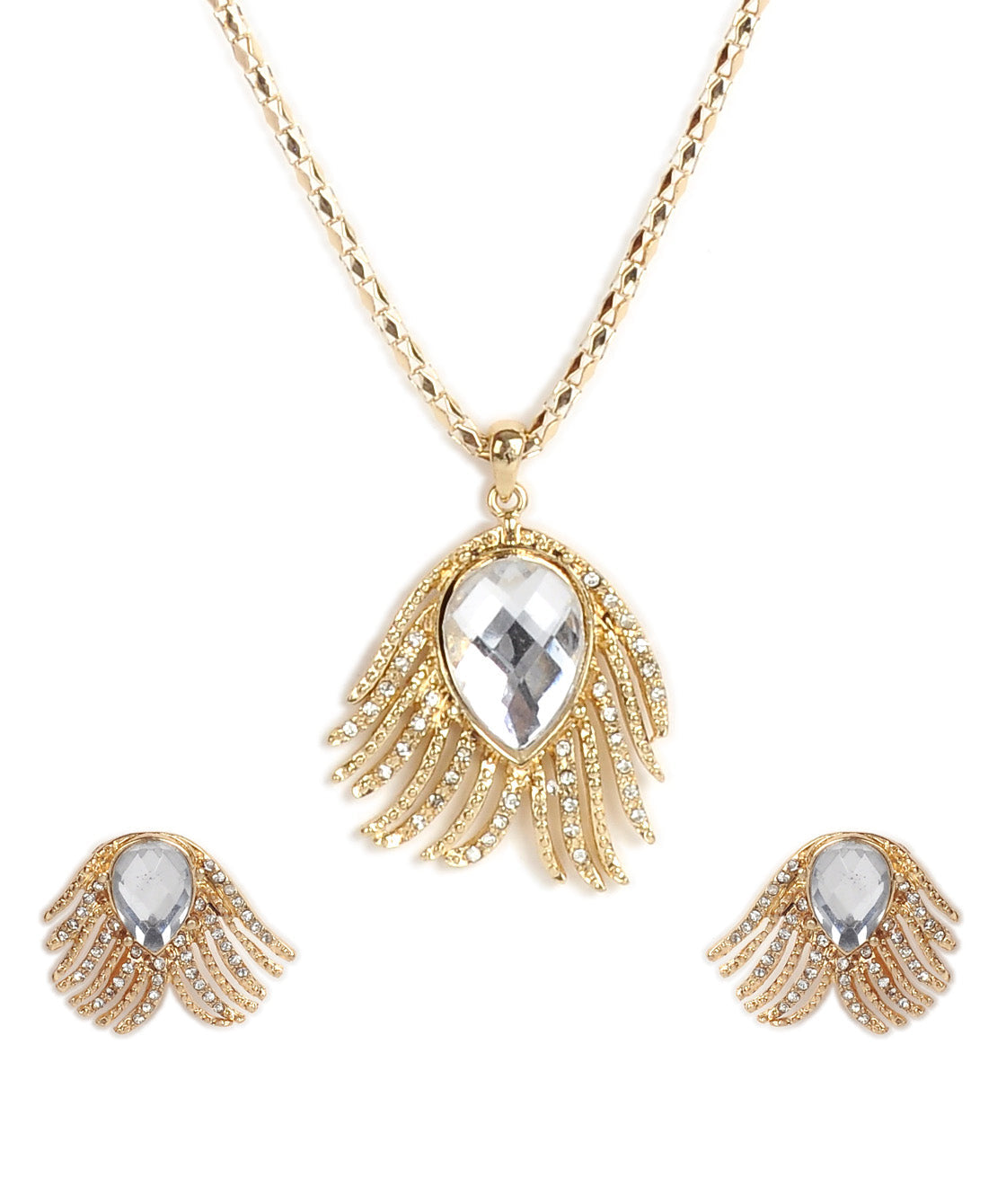 Gold-Polished Alloy Golden Stones Studded Pendant Necklace - The Pari
