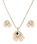 Gold-Polished Alloy Golden Stones Studded Pendant Necklace - The Pari