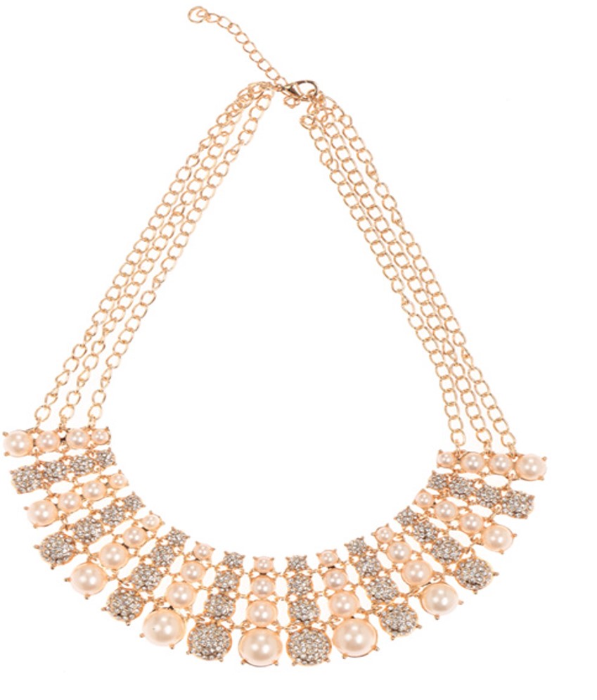 Gold-Polished Alloy Pearl & Rhinestones Beautiful Necklace - The Pari
