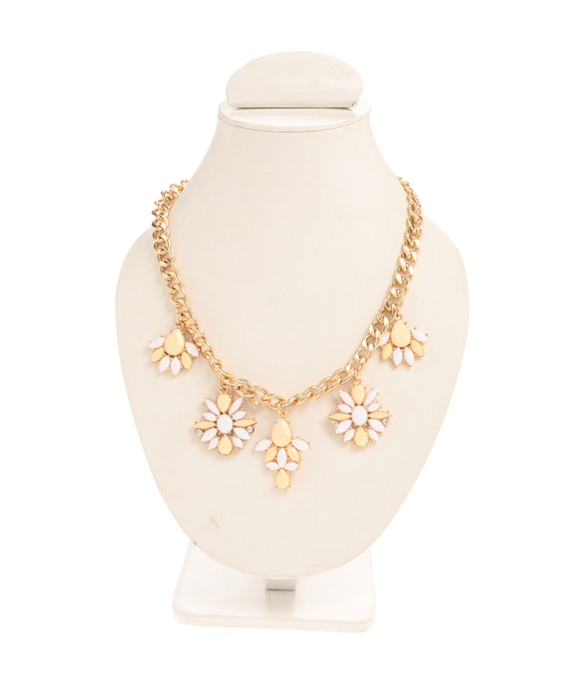 Gold-Polished Alloy White Yellow Flower Necklace - The Pari