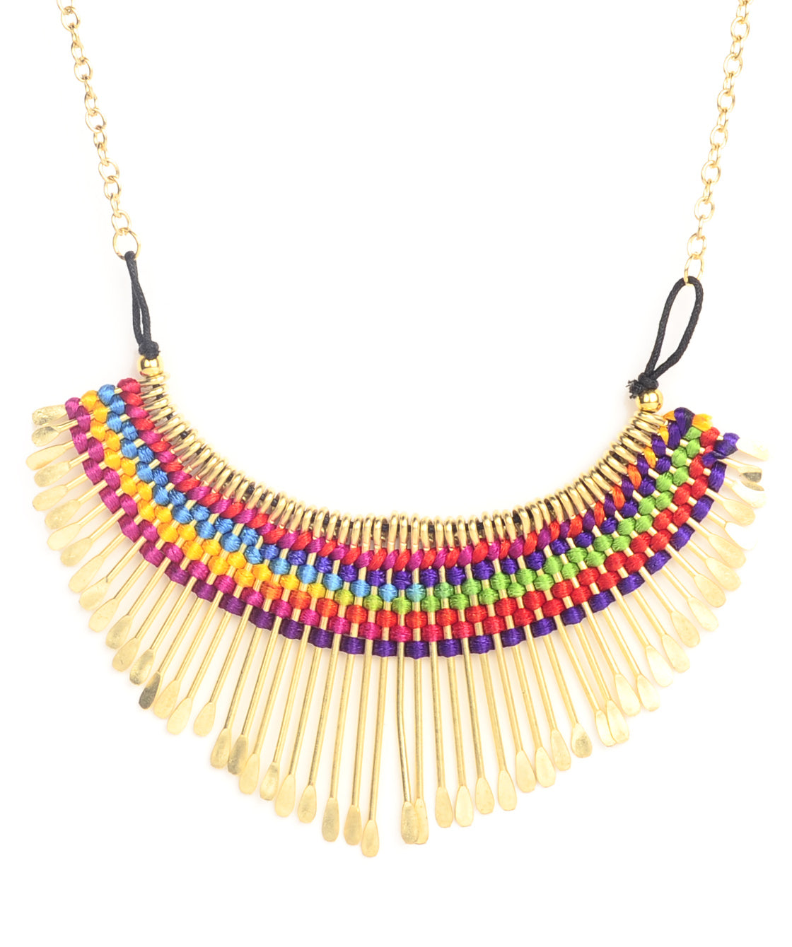 Gold-Polished Alloy Multi Colour Tribal Statement Necklace - The Pari