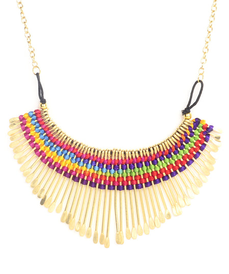 Gold-Polished Alloy Multi Colour Tribal Statement Necklace - The Pari