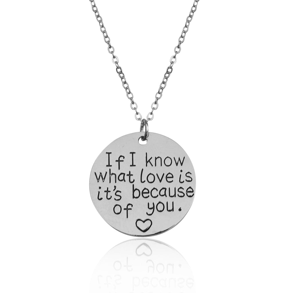 Silver-Plated Alloy Stainless Steel Love Quote Pendant Necklace - The Pari