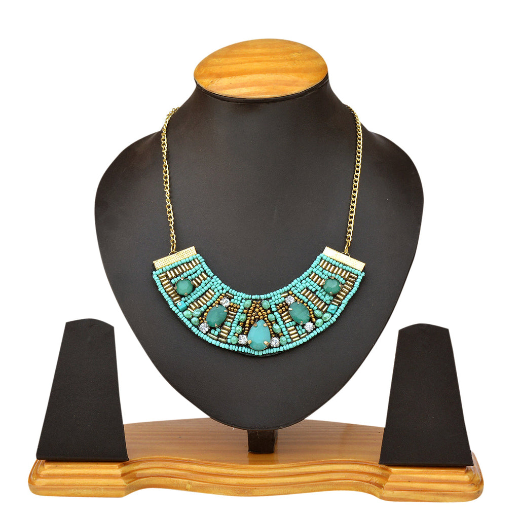 Gold-Polished Alloy Handcrafted Green Beaded Short Necklace - The Pari