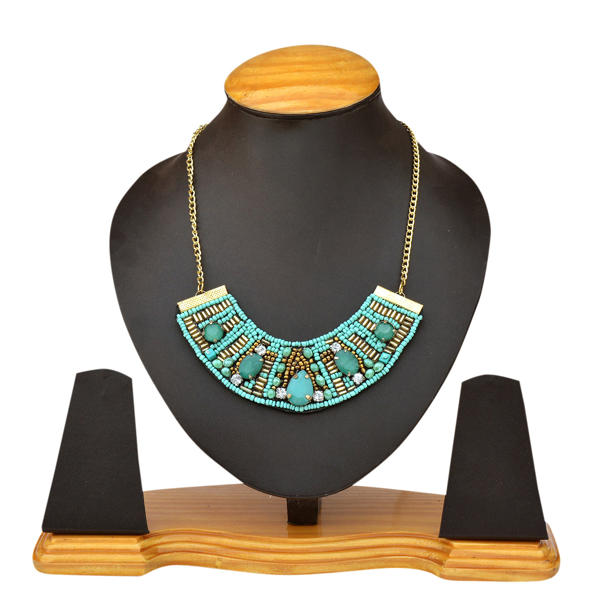 Gold-Polished Alloy Handcrafted Green Beaded Short Necklace - The Pari