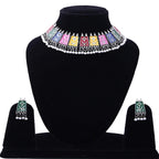Rhodium-Plated Alloy Eanamel Coated Multicolour Choker Necklace - The Pari
