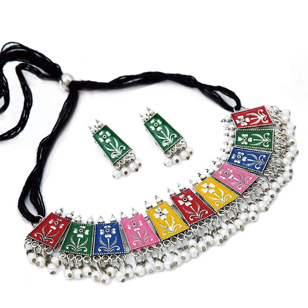 Rhodium-Plated Alloy Eanamel Coated Multicolour Choker Necklace - The Pari