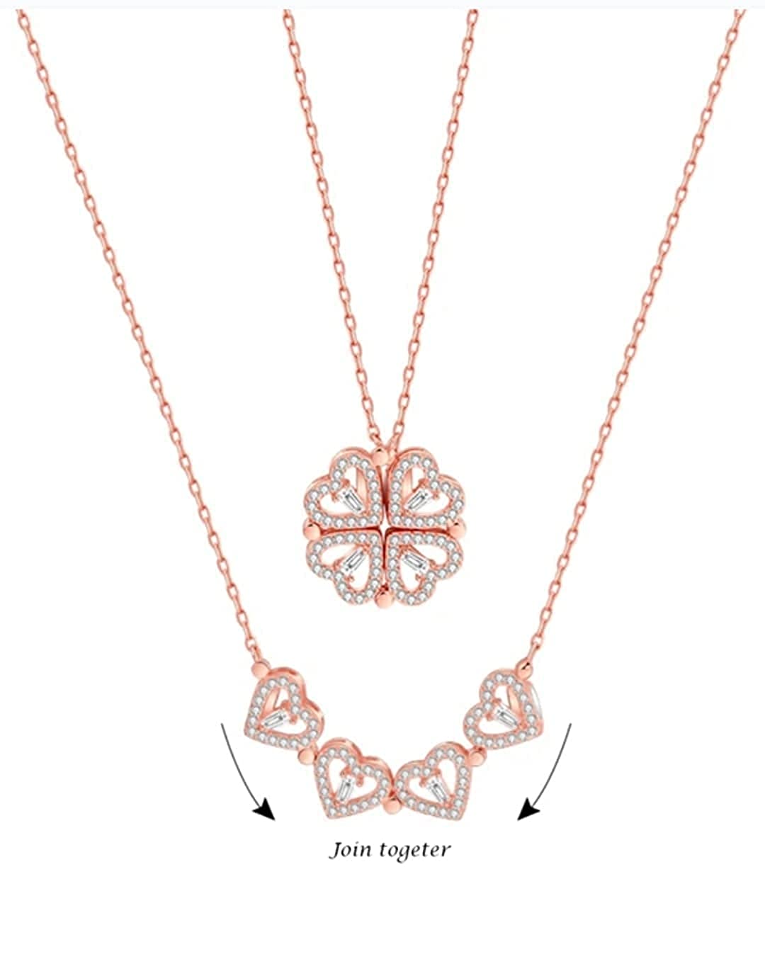 Gold-Polished Alloy Multi Wearing Heart Necklace For Girls - The Pari