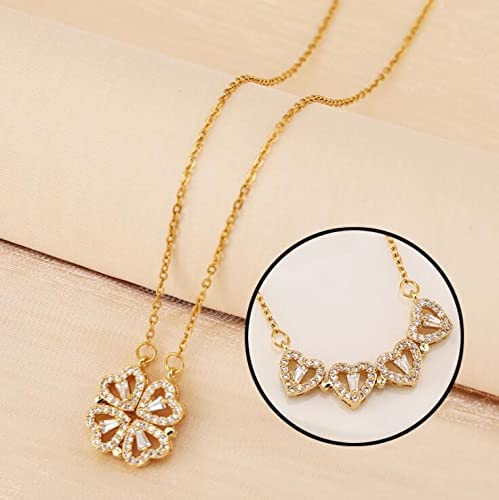 Gold-Polished Alloy Multi Wearing Heart Necklace For Girls - The Pari