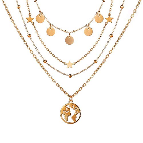 Gold-Polished Alloy Tripple Layer Earth Charm Necklace - The Pari