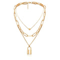 Gold-Polished Alloy Lock & Heart Multiple Chain Necklace - The Pari