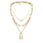Gold-Polished Alloy Lock & Heart Multiple Chain Necklace - The Pari