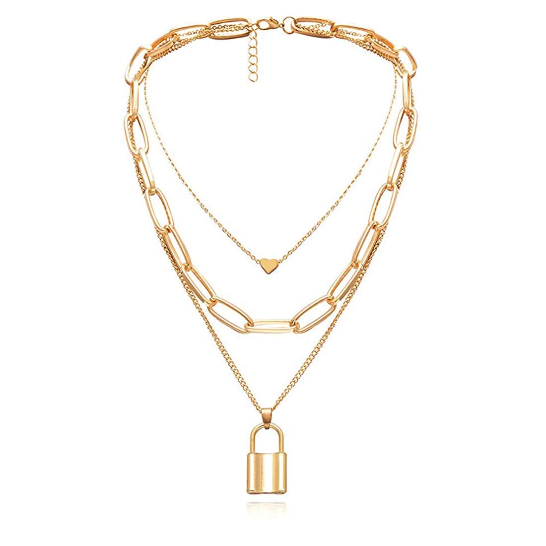 Gold-Polished Alloy Lock & Heart Multiple Chain Necklace - The Pari