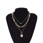 Gold-Polished Alloy Lock & Heart Multiple Chain Necklace - The Pari