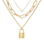 Gold-Polished Alloy Lock & Heart Multiple Chain Necklace - The Pari