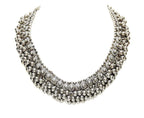 Rhodium-Plated Alloy Silver Bead Cluster Choker Necklace - The Pari