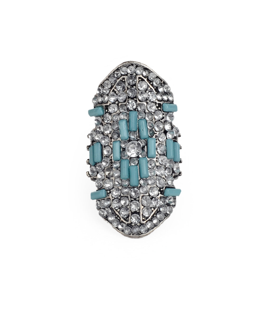 Silver-Plated Alloy Green Rhinestone Studded Cocktail Ring - The Pari