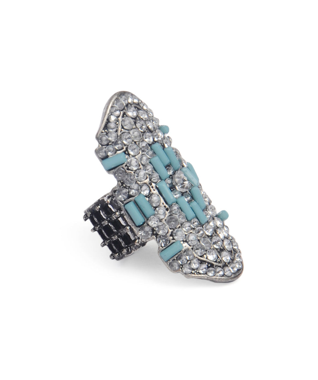 Silver-Plated Alloy Green Rhinestone Studded Cocktail Ring - The Pari
