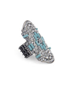 Silver-Plated Alloy Green Rhinestone Studded Cocktail Ring - The Pari